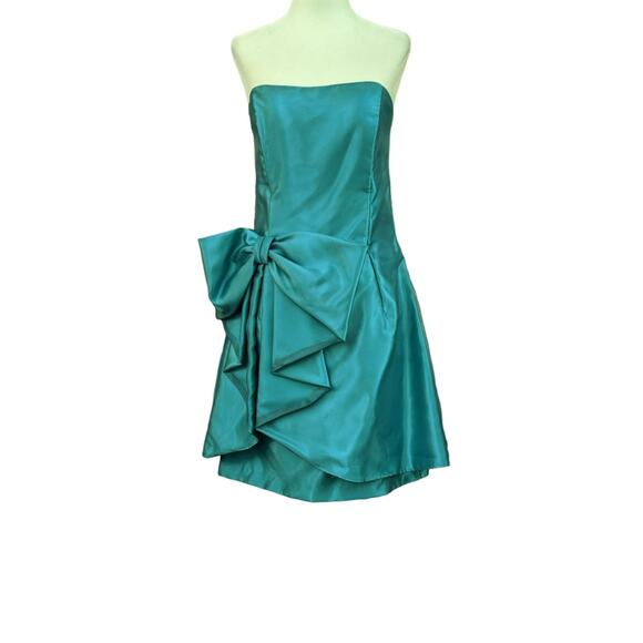 Jessica McClintock for Gunne Sax Teal Vintage strapless bow mini dress size 11 - Picture 1 of 16